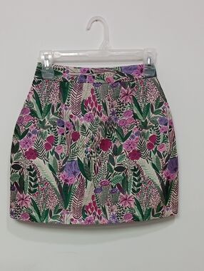 Floral Print Brocade Mini Skirt